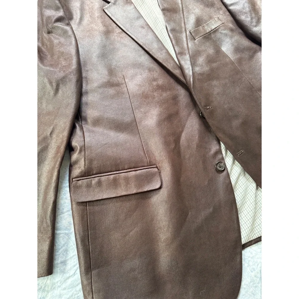 Lauren Ralph Lauren Brown Faux Leather Blazer Men's 46R XL Sport Coat Casual